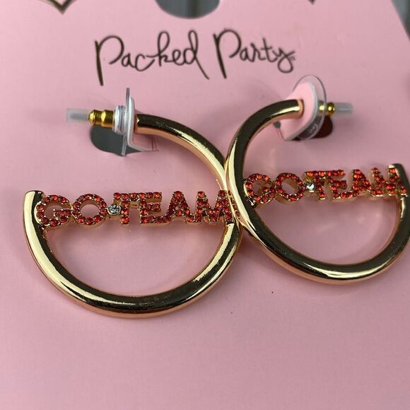 Packed Party Goldtone Go Team Hoop Earrings - Picture 2 of 5